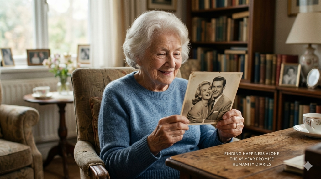 Finding happiness alone while looking at an old photograph.